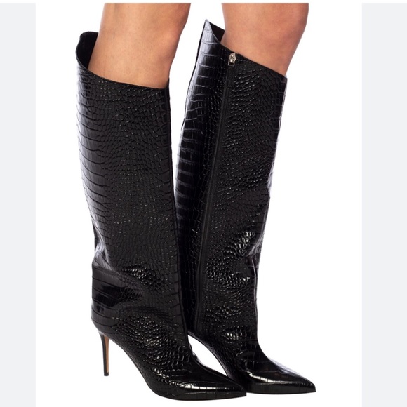 Alexander Vautier black croc embossed stilletto boot - Picture 1 of 11